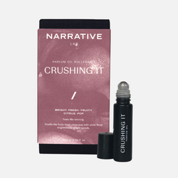 Narrative Lab Fine Fragrance Parfum Oil, Crushing It Rollerball, No parabens, no phthalates,  no alcohol, Plant-based oil, vegan friendly perfume. Smells like fruity fresh citrus pop with white floral brightness and light woods.