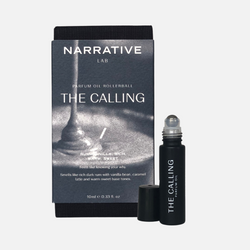 Narrative Lab Fine Fragrance Parfum Oil, The Calling Rollerball, No parabens, no phthalates,  no alcohol, Plant-based oil, vegan friendly perfume. Smells like rich dark rum with vanilla bean, caramel latte and warm sweet base tones.