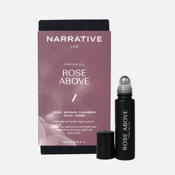 Narrative Lab Fine Fragrance Parfum Oil, Rose Above Rollerball, No parabens, no phthalates,  no alcohol, Plant-based oil, vegan friendly perfume. Smells like wild berries with fresh rose, magnolia and woody patchouli base tones.