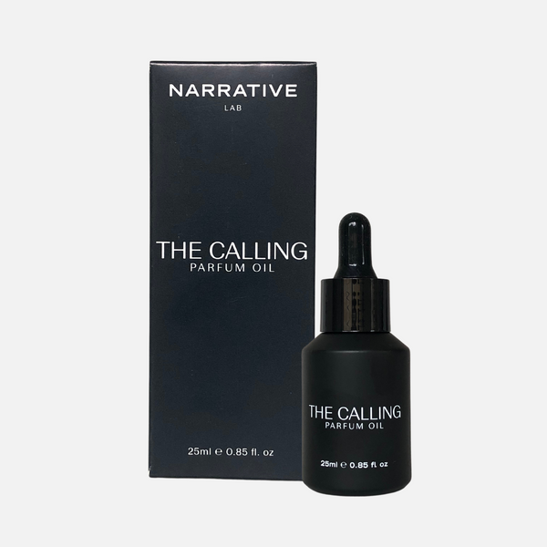 Narrative Lab Fine Fragrance Parfum Oil, The Calling Dropper Bottle, No parabens, no phthalates,  no alcohol, Plant-based oil, vegan friendly perfume. Smells like rich dark rum with vanilla bean, caramel latte and warm sweet base tones.