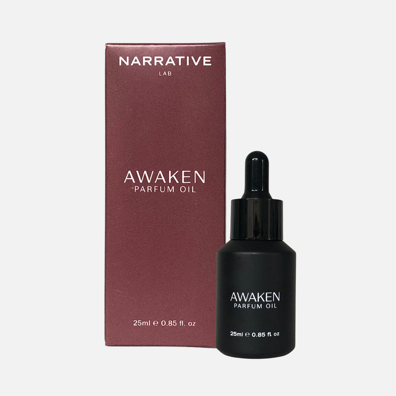 Narrative Lab Fine Fragrance Parfum Oil, Awaken Dropper Bottle, No parabens, no phthalates, Plant-based vegan friendly perfume. Smells like floral with notes of fresh jasmine and the gentle sweet tones of honey.